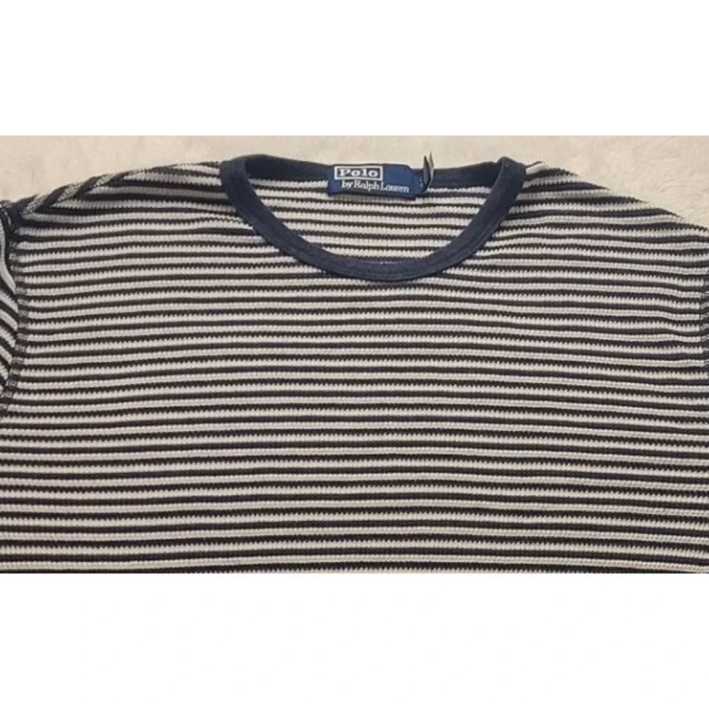 Polo Ralph Lauren Men's Large Blue White Striped Waffle Knit‎ Thermal Shirt L/S